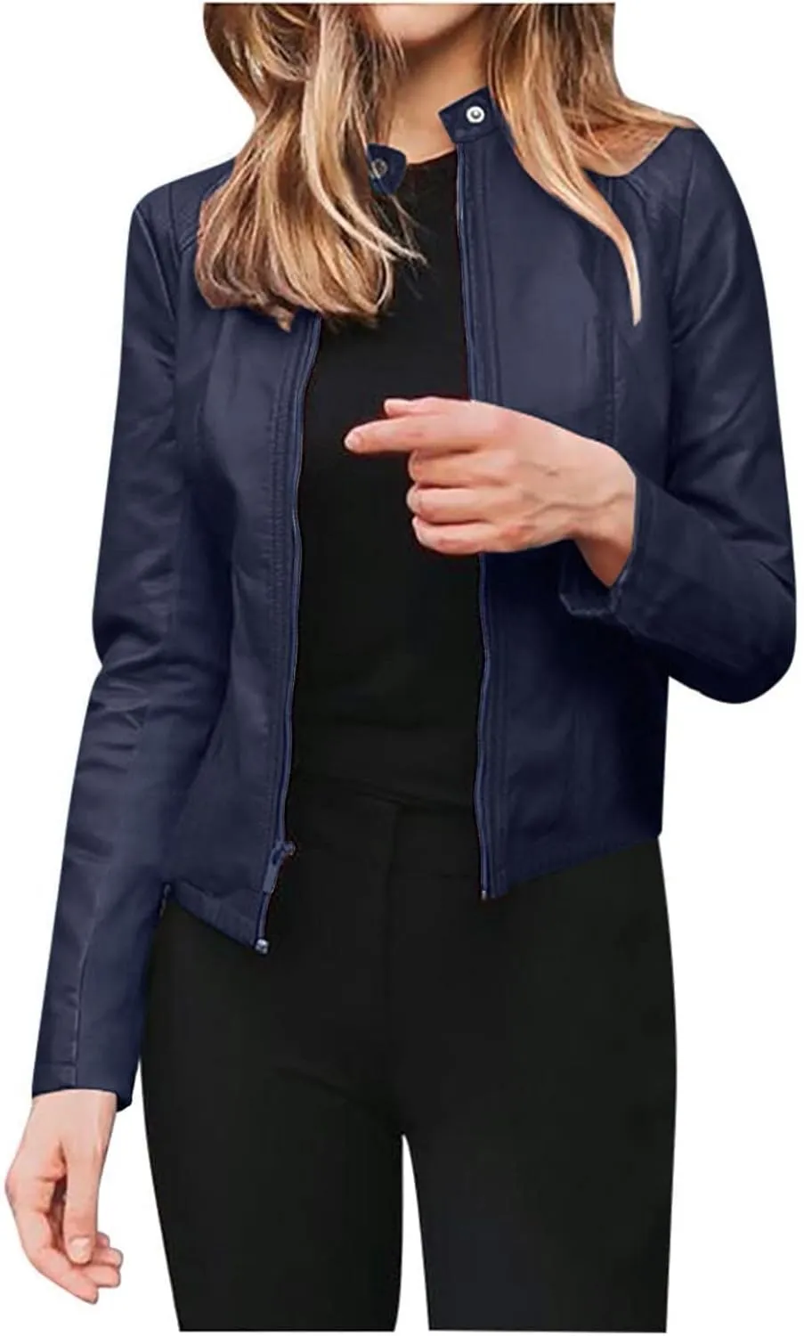 Red Leather Jacket Stand-Up Collar Zipper Stitching Solid Color Jacket Winter Jackets for Women Leather Jacket