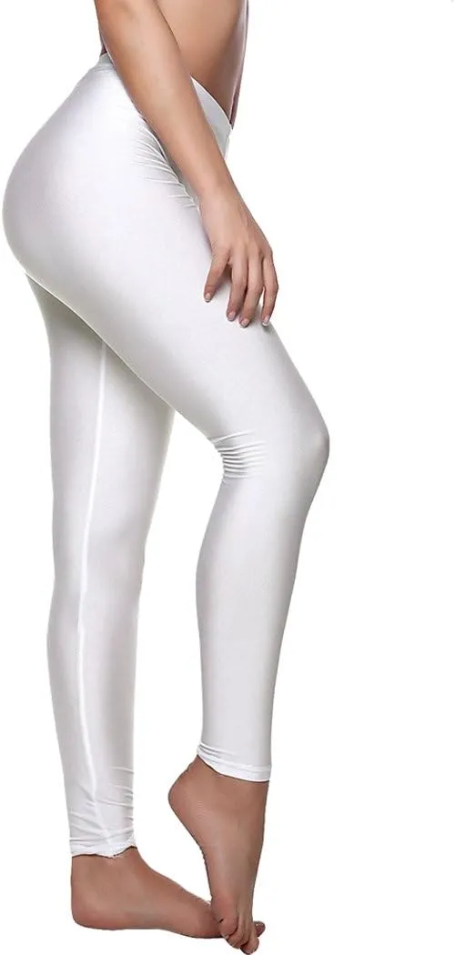 Romastory Women's Stretched Shiny Sports Leggings Mid-Waist Elastic Pants Shining Leggings Tights