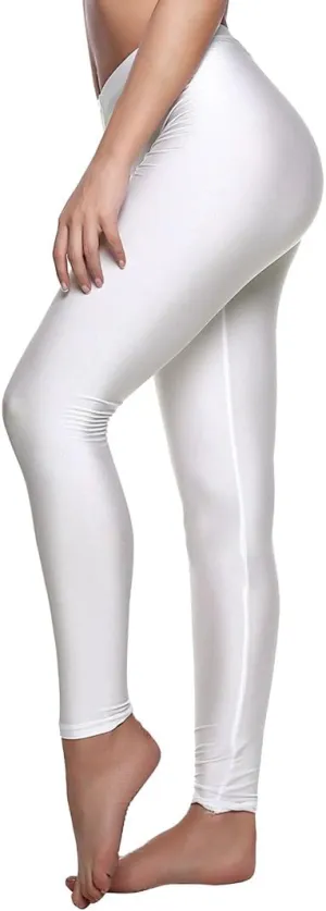 Romastory Women's Stretched Shiny Sports Leggings Mid-Waist Elastic Pants Shining Leggings Tights