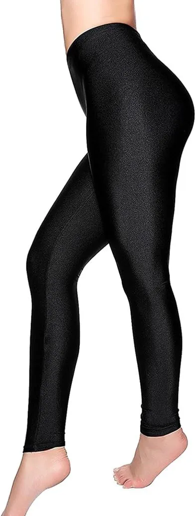 Romastory Women's Stretched Shiny Sports Leggings Mid-Waist Elastic Pants Shining Leggings Tights