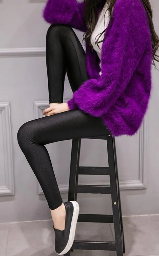 Romastory Women's Stretched Shiny Sports Leggings Mid-Waist Elastic Pants Shining Leggings Tights