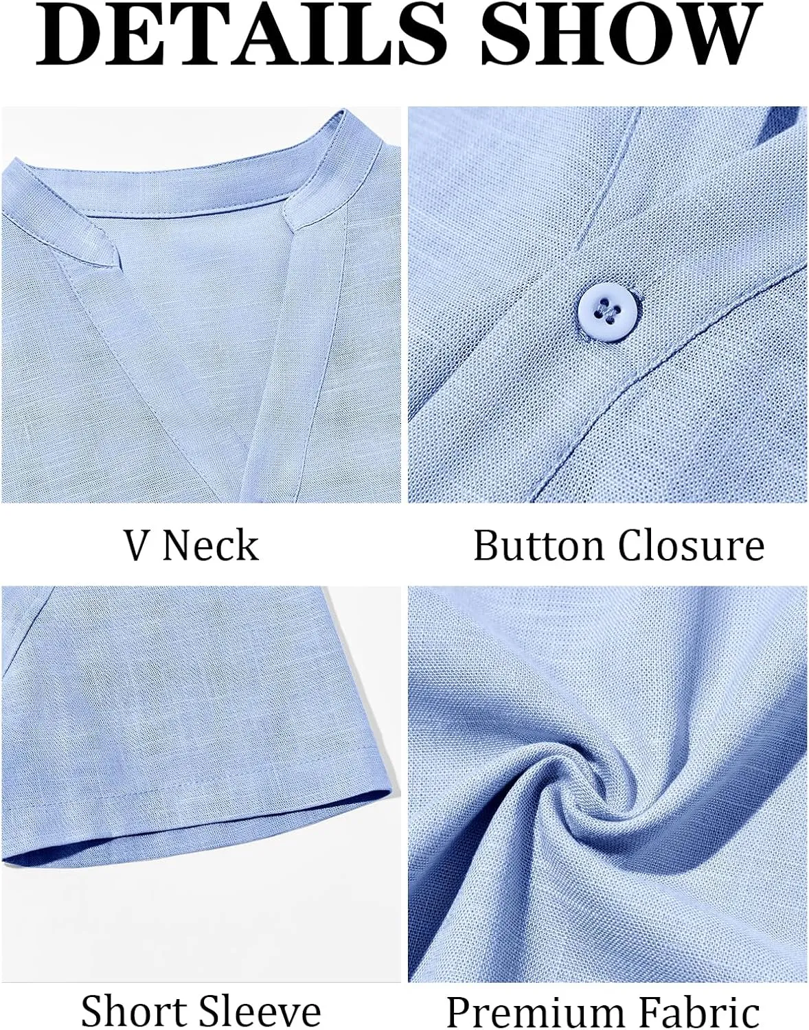 Runcati Mens Casual Henley Shirts Linen Short Sleeve V Neck Band Collar Shirt Beach Summer Hippie Lightweight Tops