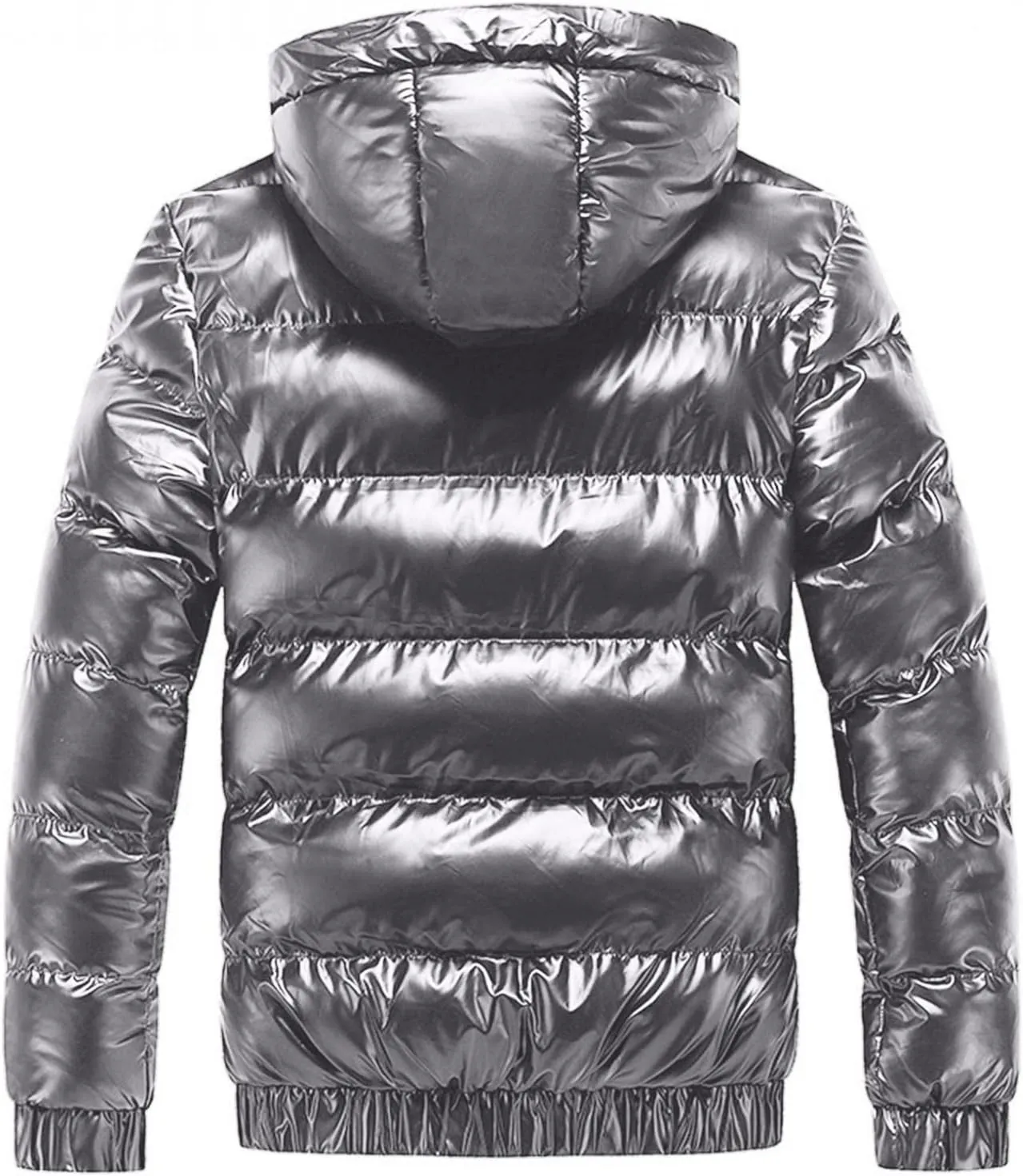 Saohuo Winter Puffer Jacket for Men Warm Thicken Shiny Zip Down Jackets with Detachable Hood Bubble Overcoat Outerwear