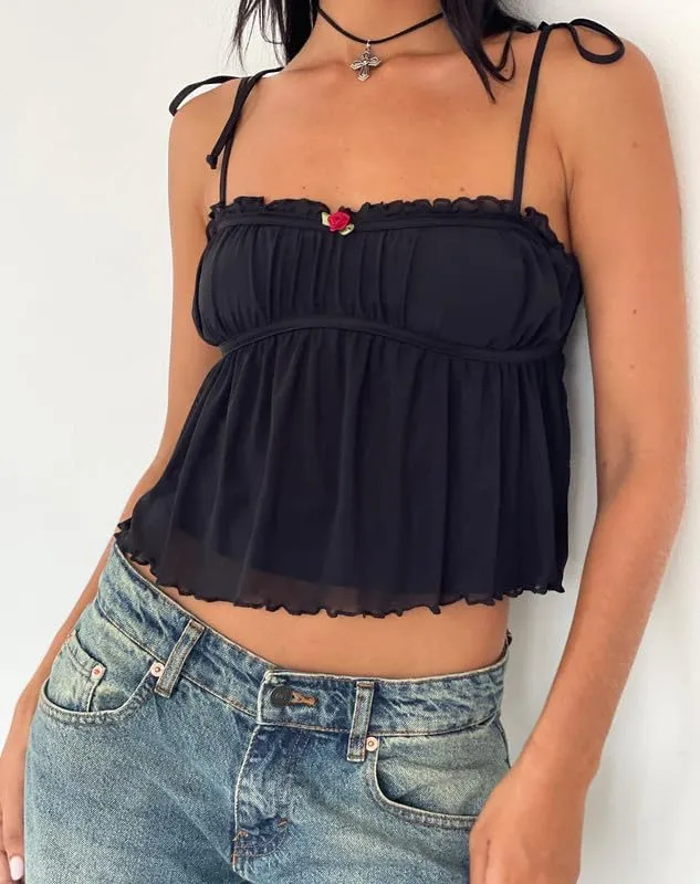 Sastianaen Women Y2k Fairy Lace Cami Top Sheer Mesh See Through Tank Top Sleeveless Spaghetti Strap Crop Top