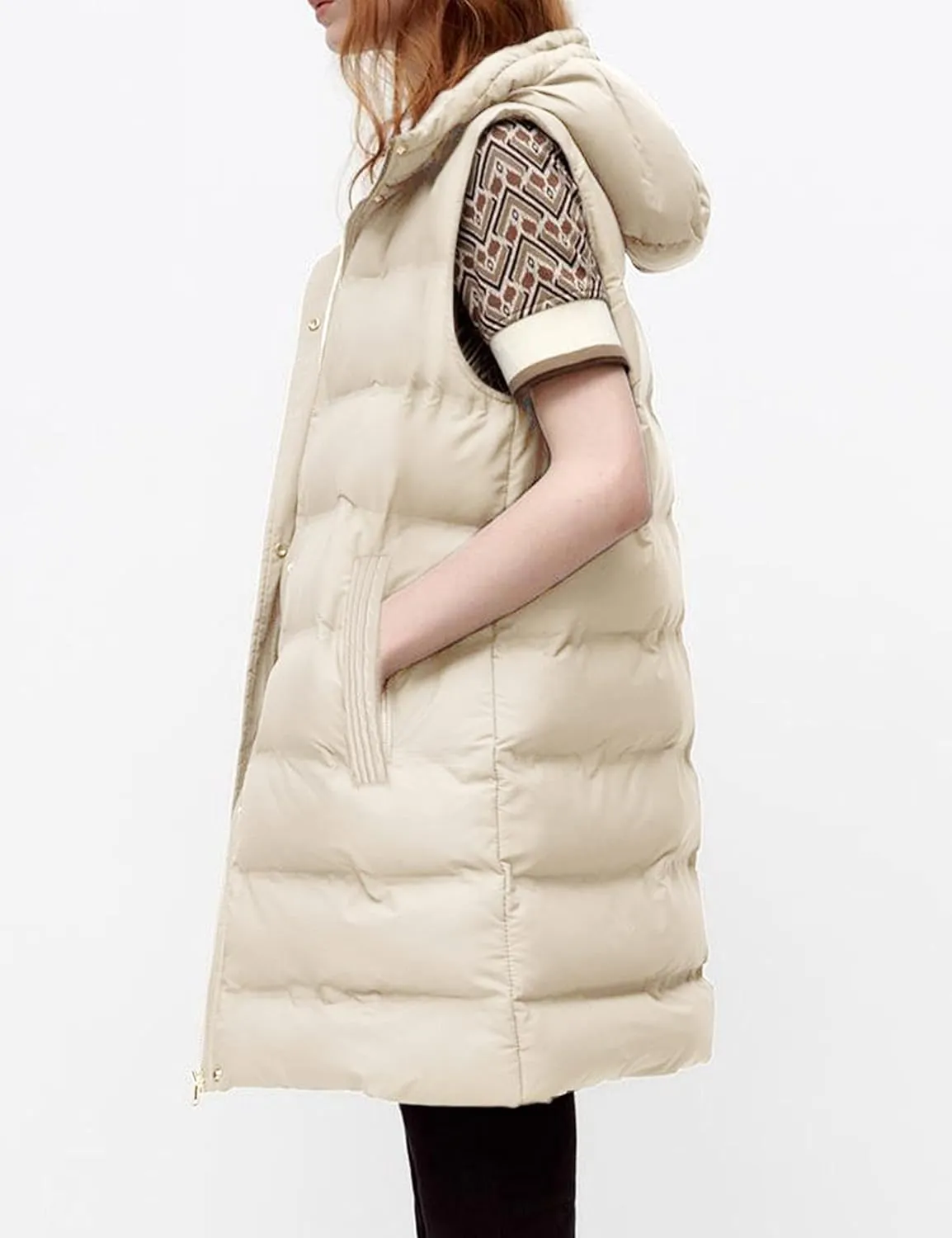 SCUSTY Womens Long Puffer Vest Sleeveless Coats Quilted Vests Outerwear Jackets with Hood