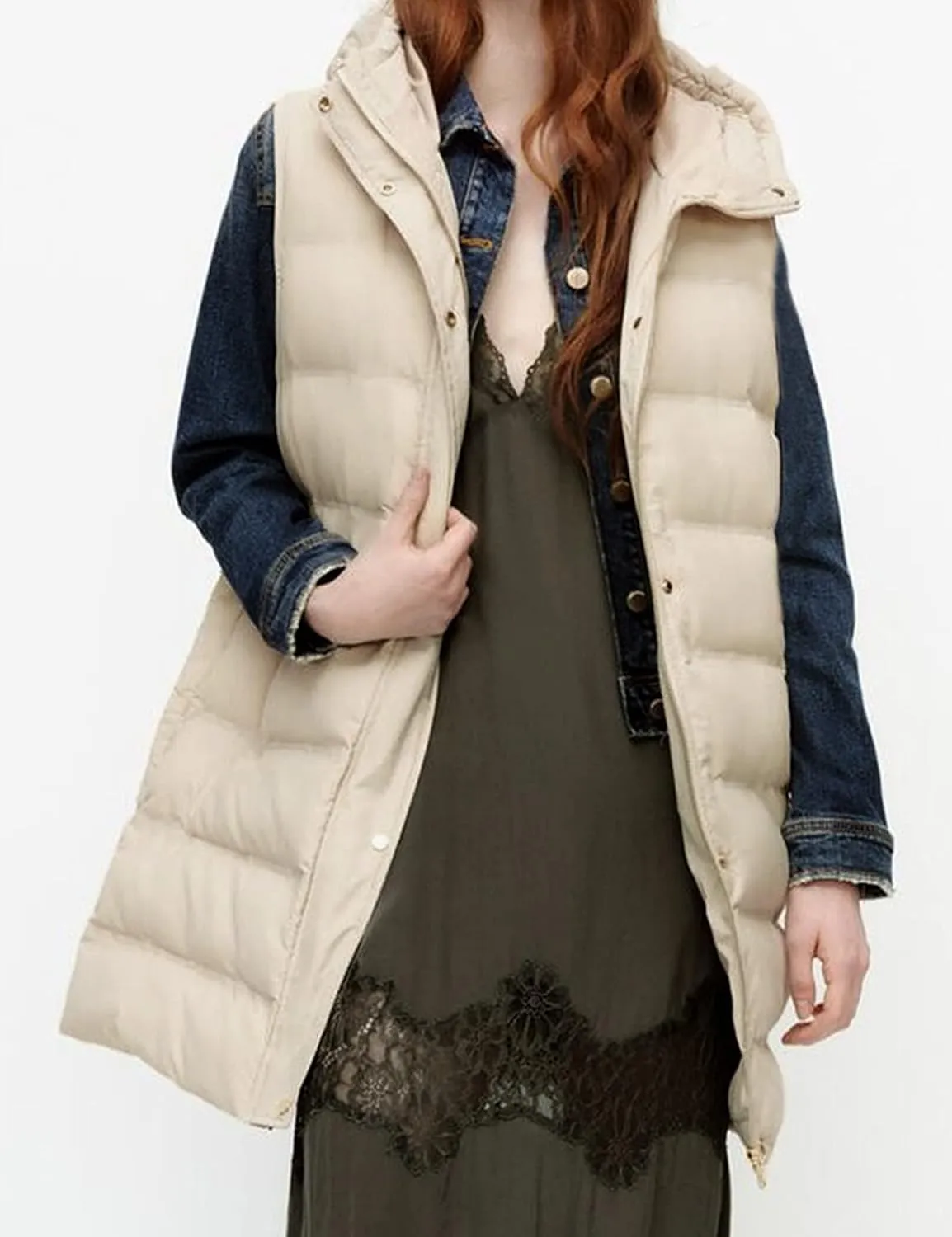 SCUSTY Womens Long Puffer Vest Sleeveless Coats Quilted Vests Outerwear Jackets with Hood