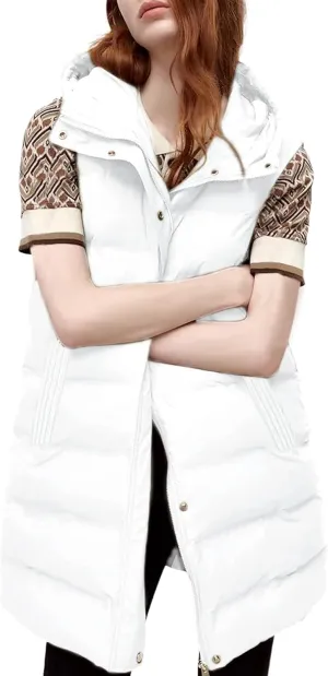 SCUSTY Womens Long Puffer Vest Sleeveless Coats Quilted Vests Outerwear Jackets with Hood