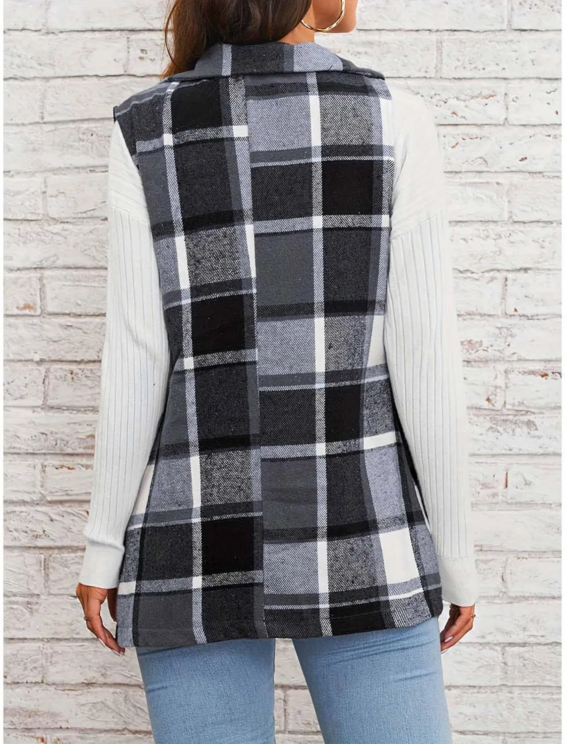 SEMATOMALA Women's Plaid Vest Christmas Cardigan Winter Fall Flannel Vest Sleeveless Blazer Jacket Long Shacket Vest