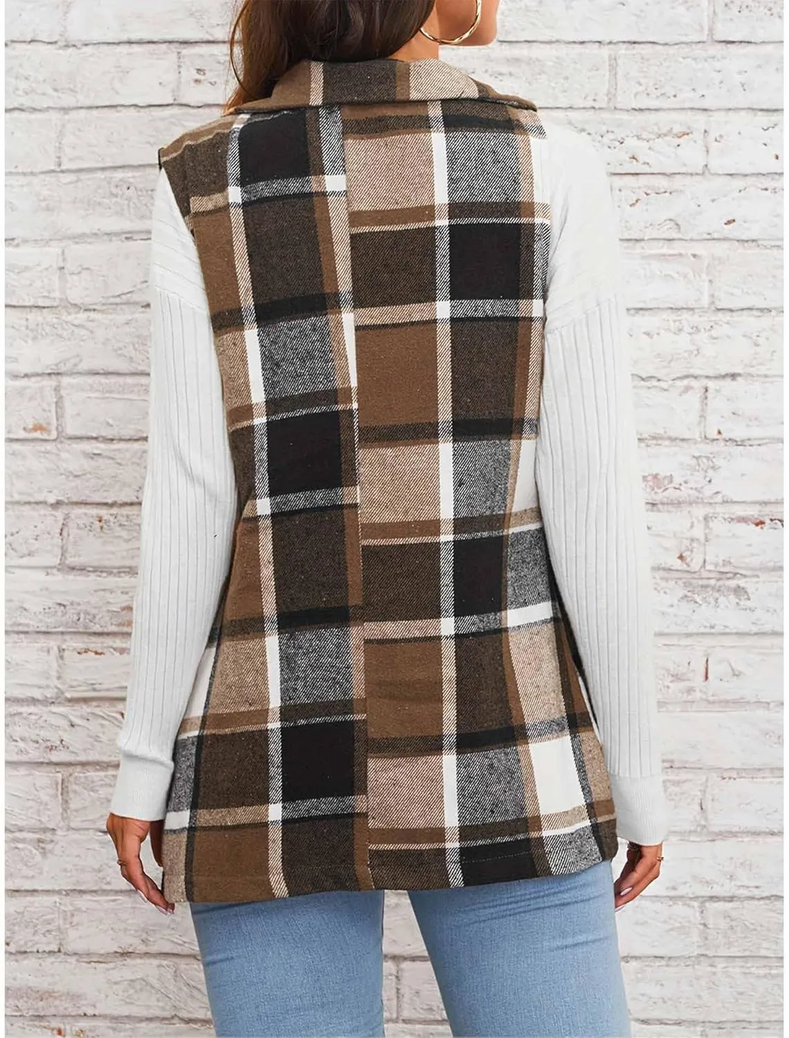 SEMATOMALA Women's Plaid Vest Christmas Cardigan Winter Fall Flannel Vest Sleeveless Blazer Jacket Long Shacket Vest