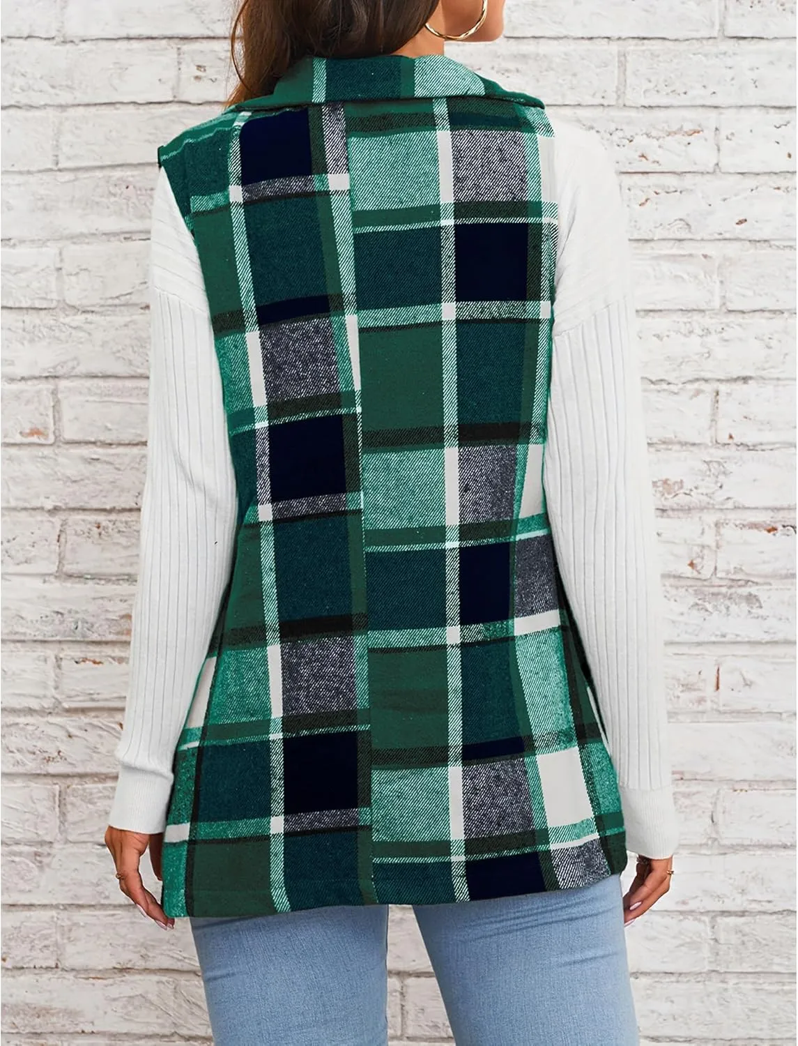 SEMATOMALA Women's Plaid Vest Christmas Cardigan Winter Fall Flannel Vest Sleeveless Blazer Jacket Long Shacket Vest