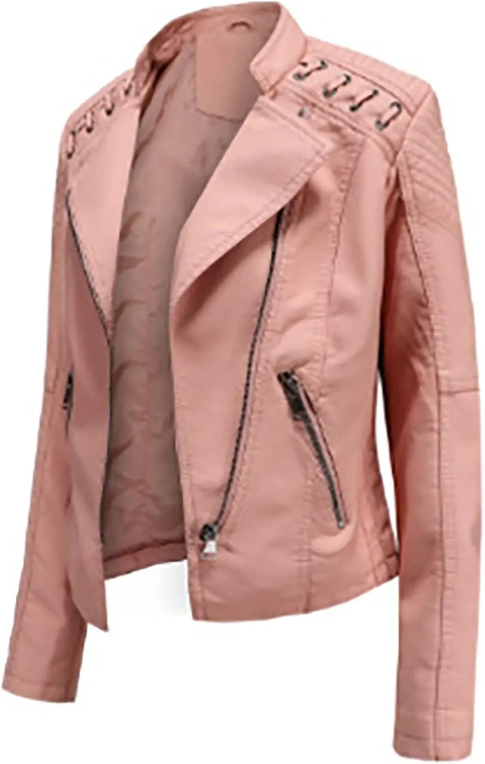 SGASY Women's Faux Leather Motorcycle Jacket Trendy Fall Clothes Oversized Zip Up Winter Coat Outerwear
