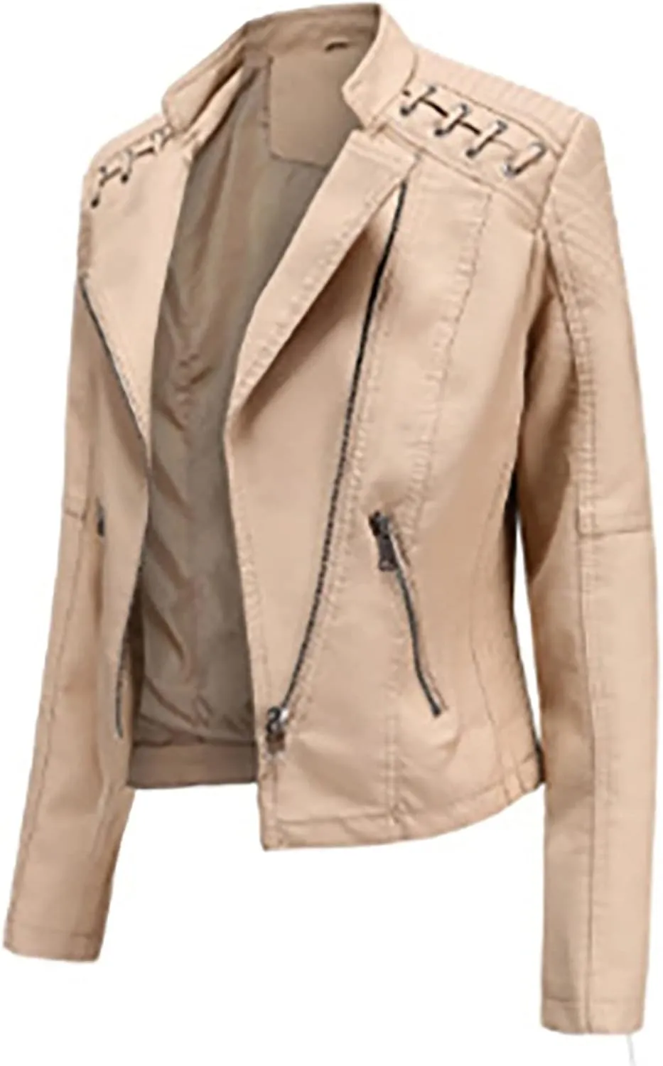 SGASY Women's Faux Leather Motorcycle Jacket Trendy Fall Clothes Oversized Zip Up Winter Coat Outerwear
