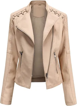 SGASY Women's Faux Leather Motorcycle Jacket Trendy Fall Clothes Oversized Zip Up Winter Coat Outerwear