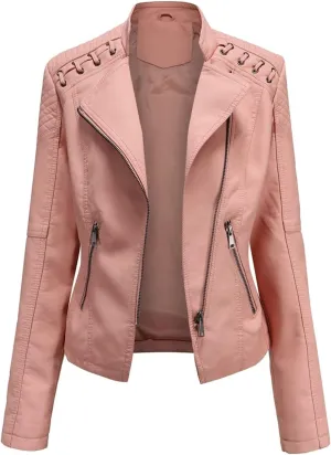 SGASY Women's Faux Leather Motorcycle Jacket Trendy Fall Clothes Oversized Zip Up Winter Coat Outerwear