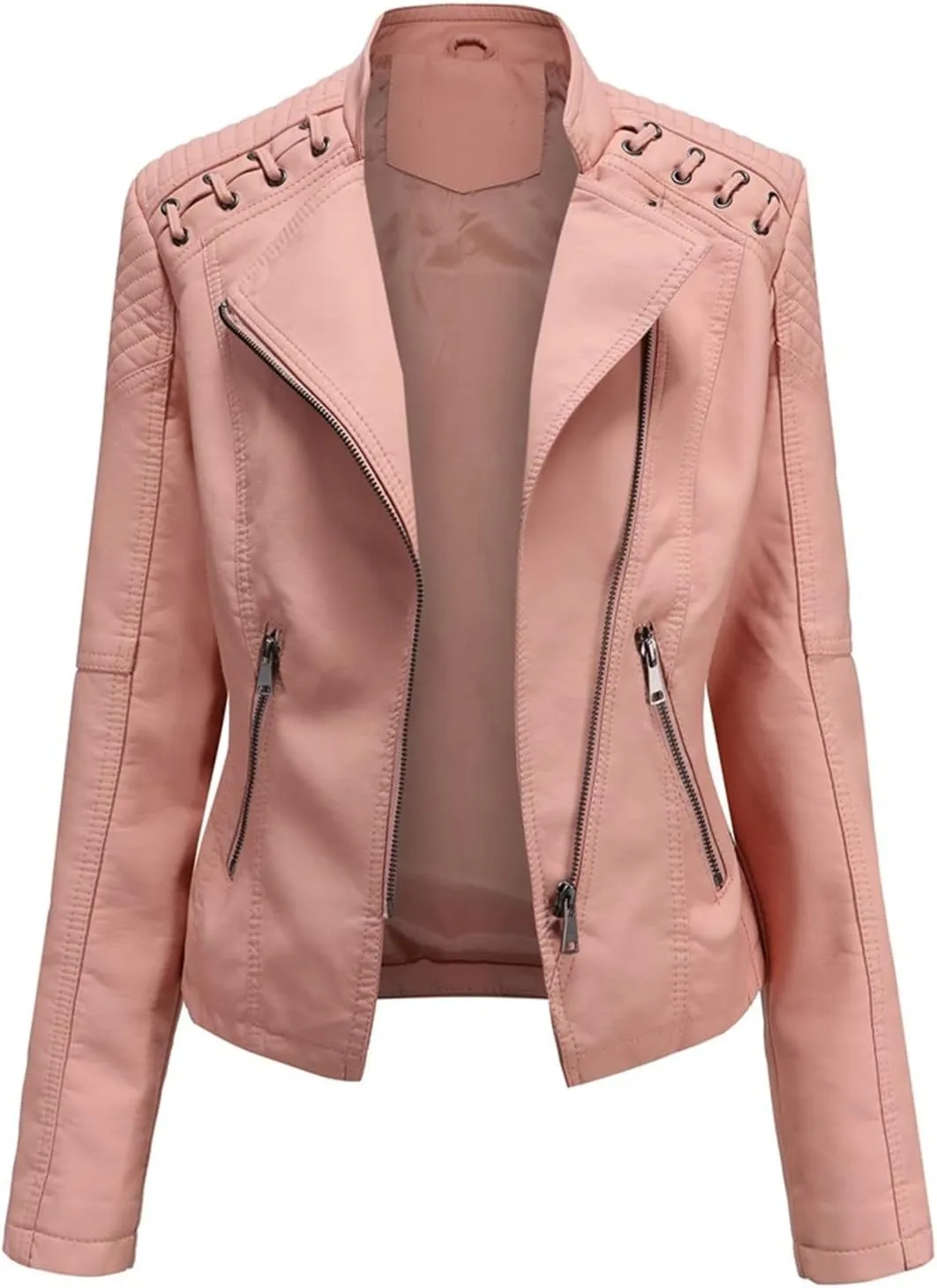 SGASY Women's Faux Leather Motorcycle Jacket Trendy Fall Clothes Oversized Zip Up Winter Coat Outerwear