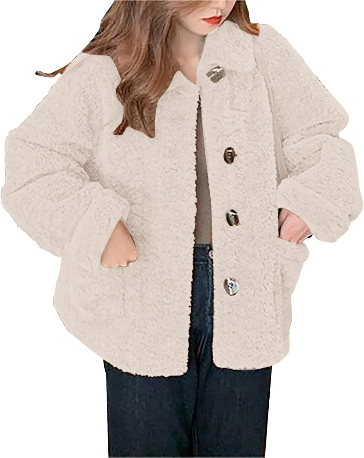 SHAOBGE Fleece Coats for Women Women'S Fashion Lapel Autumn/Winter Warm Lamb Wool And Fleece Padded Fleece Shirt Jacket