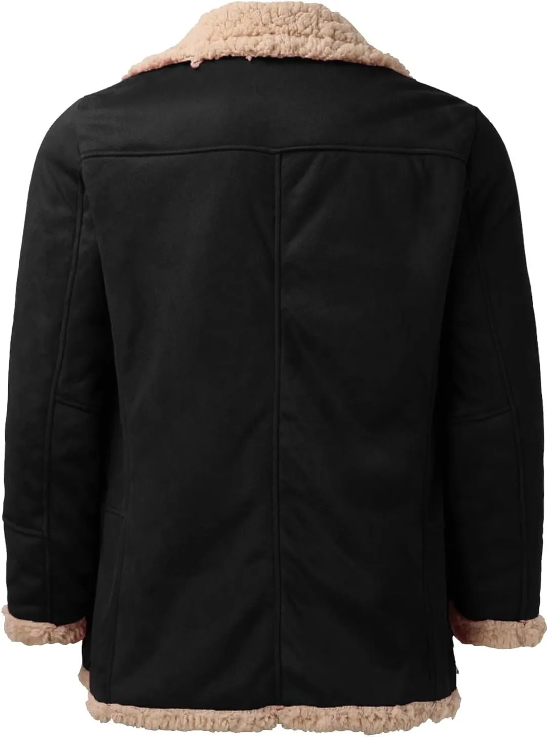 Shearling Coat Men Sheepskin Faux Leather Jacket Fleece Sherpa Lined Bomber Jacket Crop Warm Winter Trench Coat Pocket