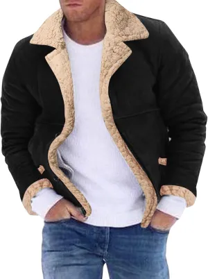 Shearling Coat Men Sheepskin Faux Leather Jacket Fleece Sherpa Lined Bomber Jacket Crop Warm Winter Trench Coat Pocket