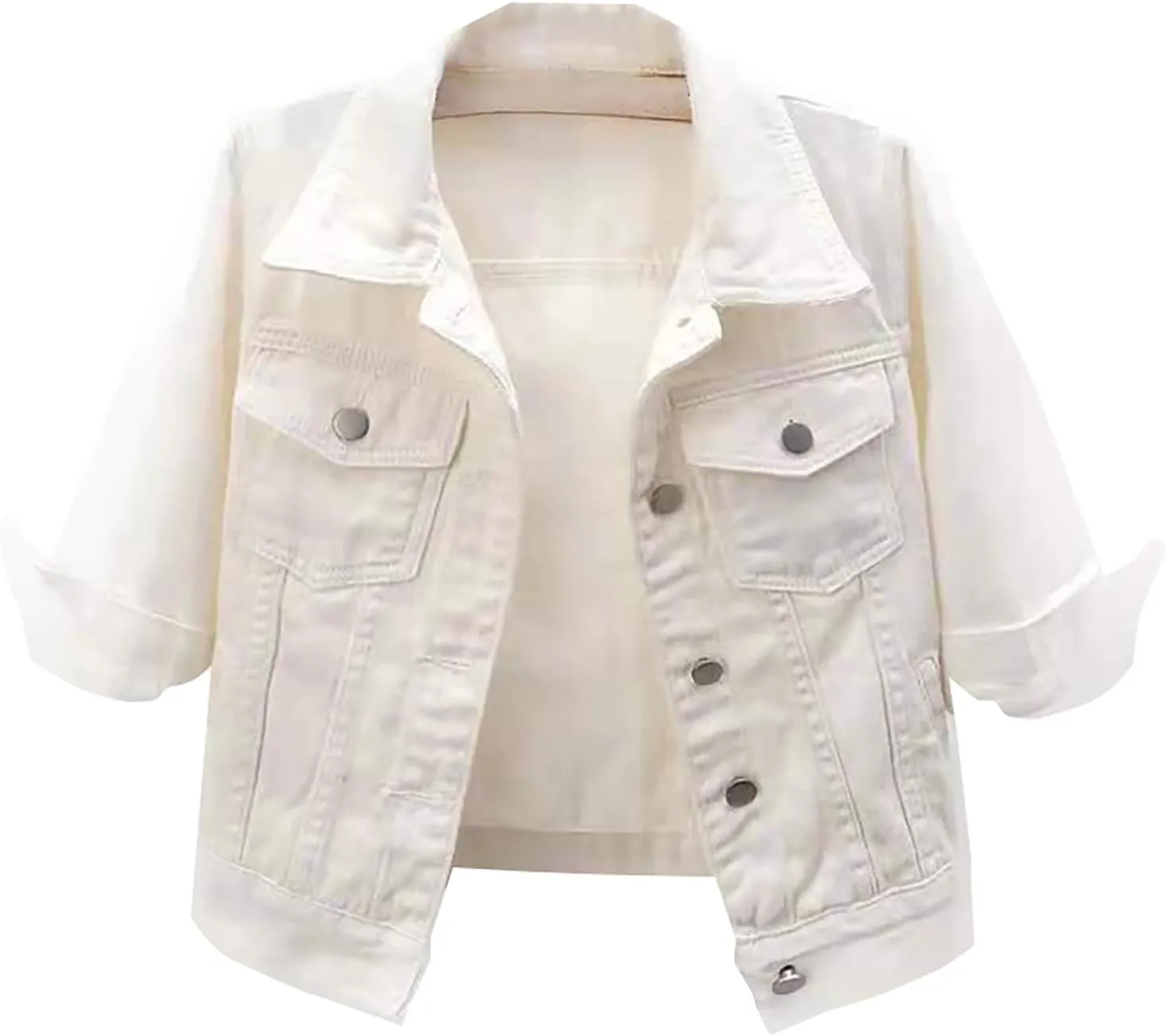 Short Sleeve Denim Jacket for Women Crop Jean Summer Stretch Slim Fit Jean Classic Casual Jackets
