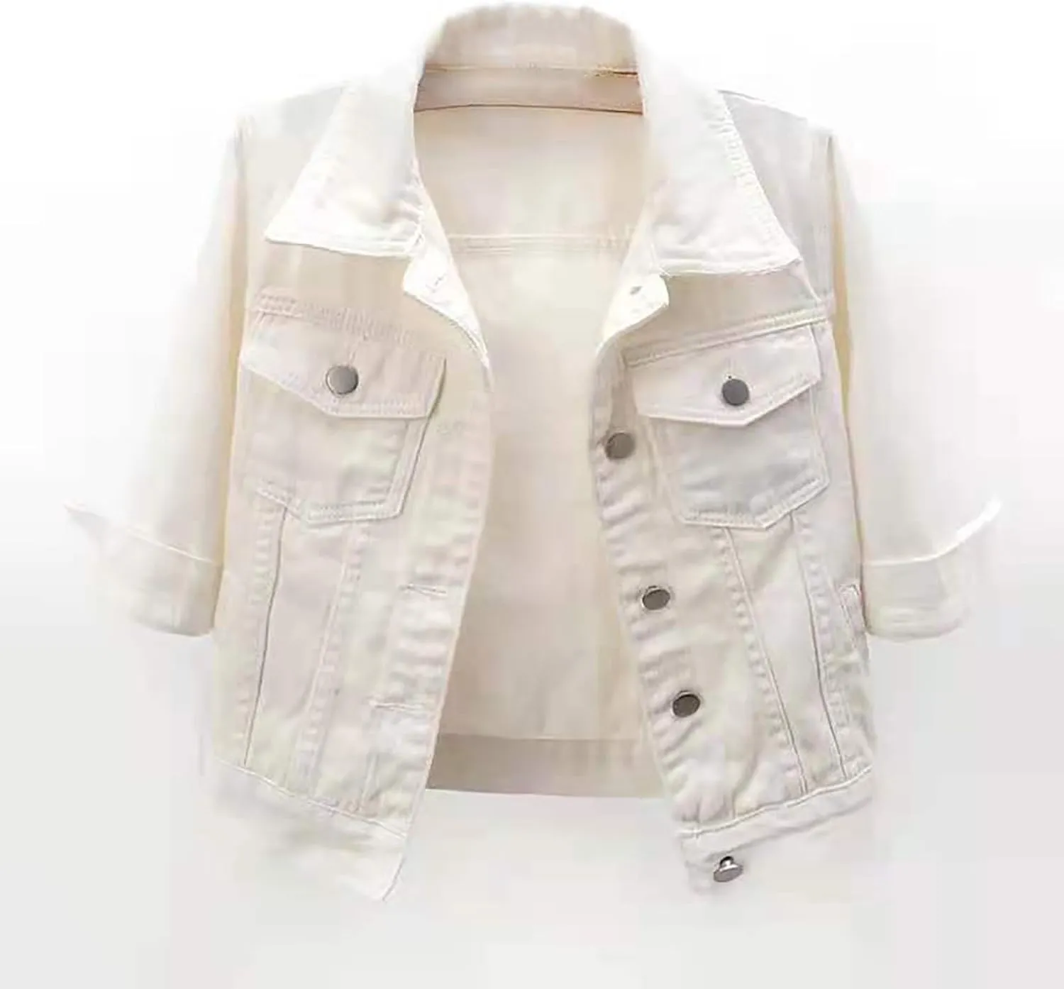 Short Sleeve Denim Jacket for Women Crop Jean Summer Stretch Slim Fit Jean Classic Casual Jackets