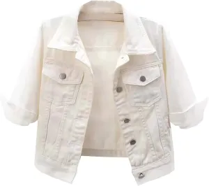Short Sleeve Denim Jacket for Women Crop Jean Summer Stretch Slim Fit Jean Classic Casual Jackets