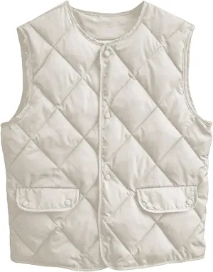 Smoneyful Womens Quilted Vest Lightweight Sleeveless Cotton-Padded Coat Button Down Casual Puffer Jacket Fall Puffy Gilet