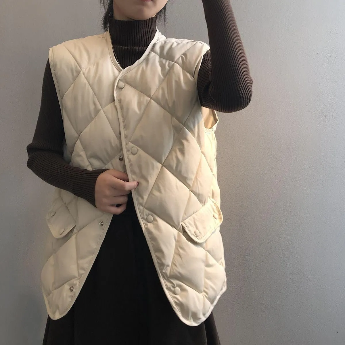 Smoneyful Womens Quilted Vest Lightweight Sleeveless Cotton-Padded Coat Button Down Casual Puffer Jacket Fall Puffy Gilet