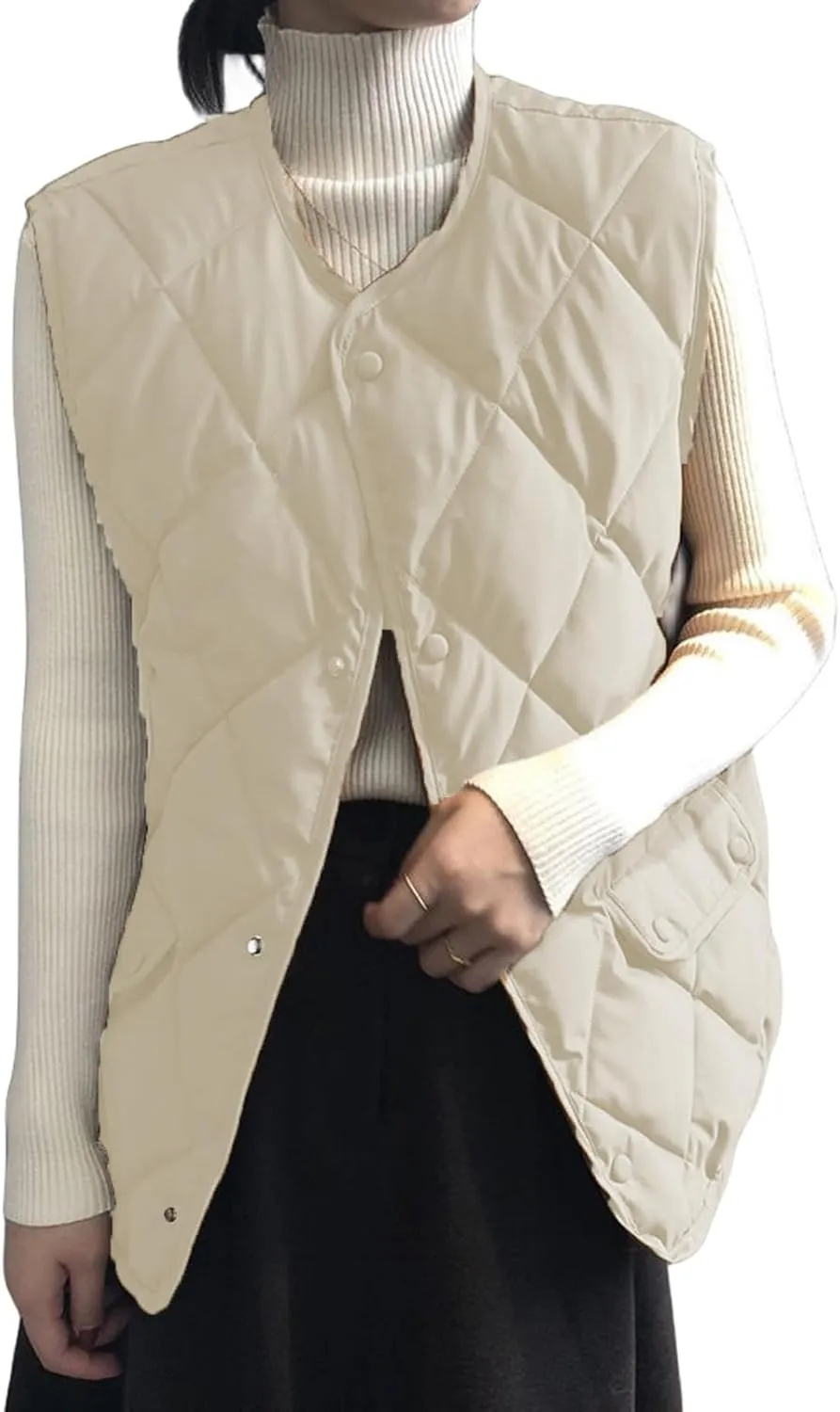 Smoneyful Womens Quilted Vest Lightweight Sleeveless Cotton-Padded Coat Button Down Casual Puffer Jacket Fall Puffy Gilet
