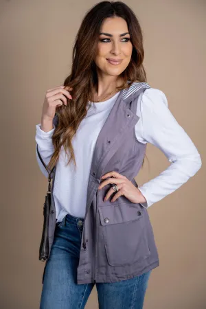 Stripe Lined Hooded Utility Vest