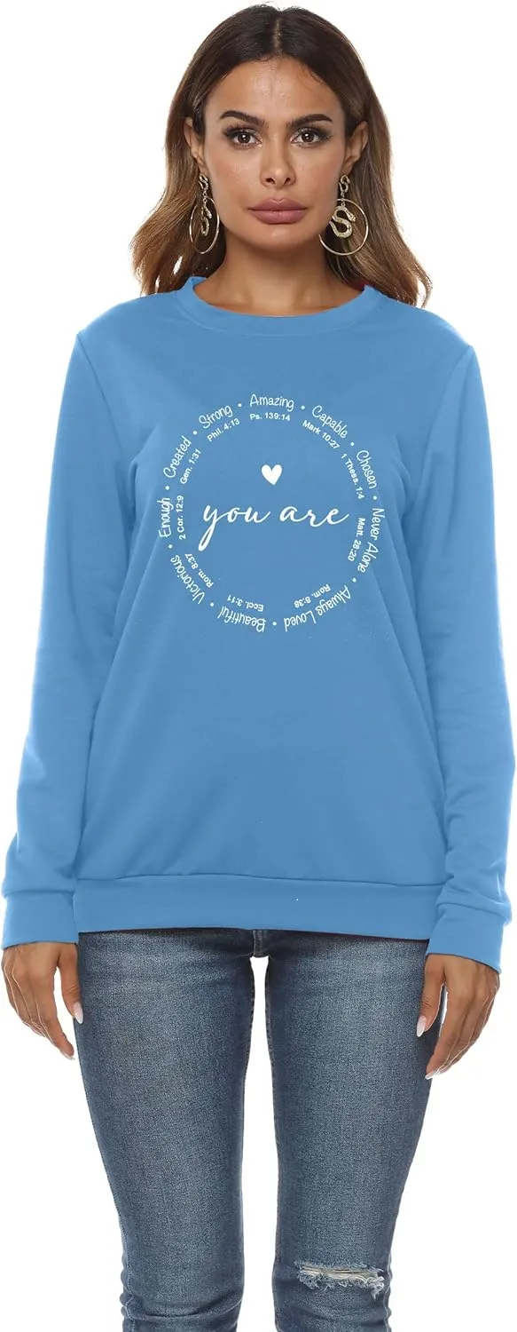 SUPEYA You are Inspiration Sweatshirt Women Christian TShirt Cute Heart Long Sleeve Blessed Saying Tops
