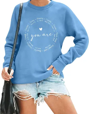 SUPEYA You are Inspiration Sweatshirt Women Christian TShirt Cute Heart Long Sleeve Blessed Saying Tops