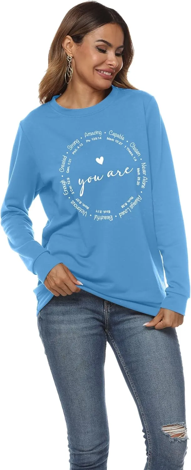 SUPEYA You are Inspiration Sweatshirt Women Christian TShirt Cute Heart Long Sleeve Blessed Saying Tops