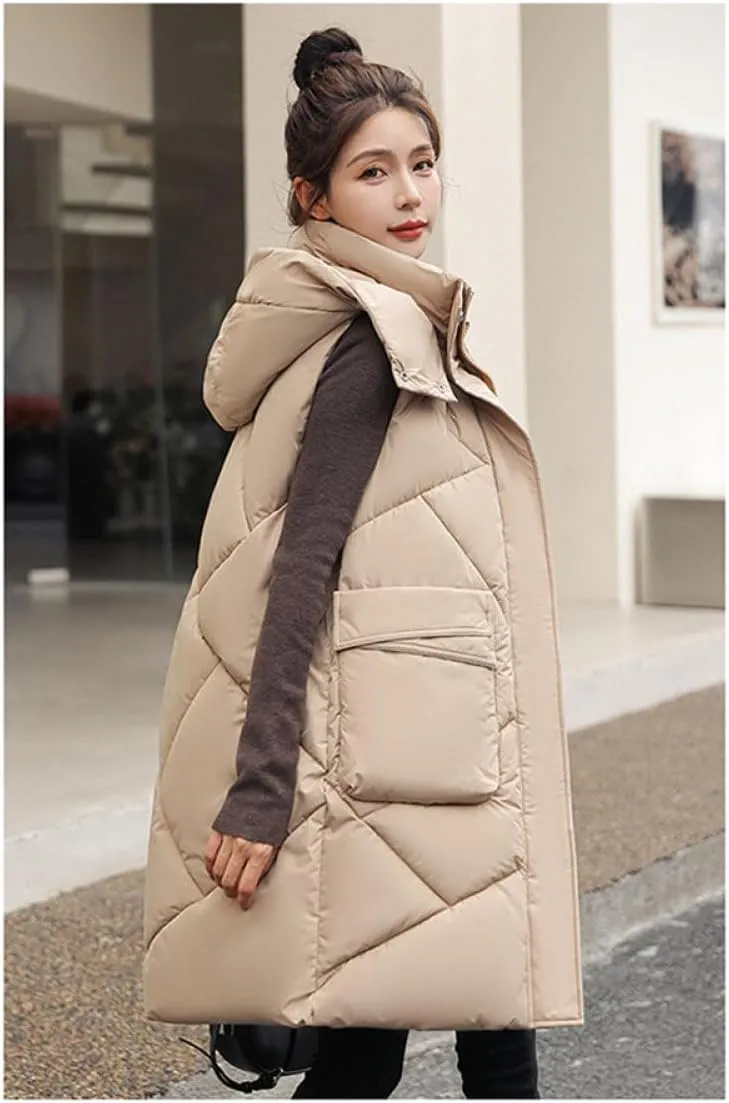 SWEPER Women's Down Vest - Autumn Winter Elegant Women Hooded Cotton Padded Vest Warm Female Sleeveless Jacket Solid Mid