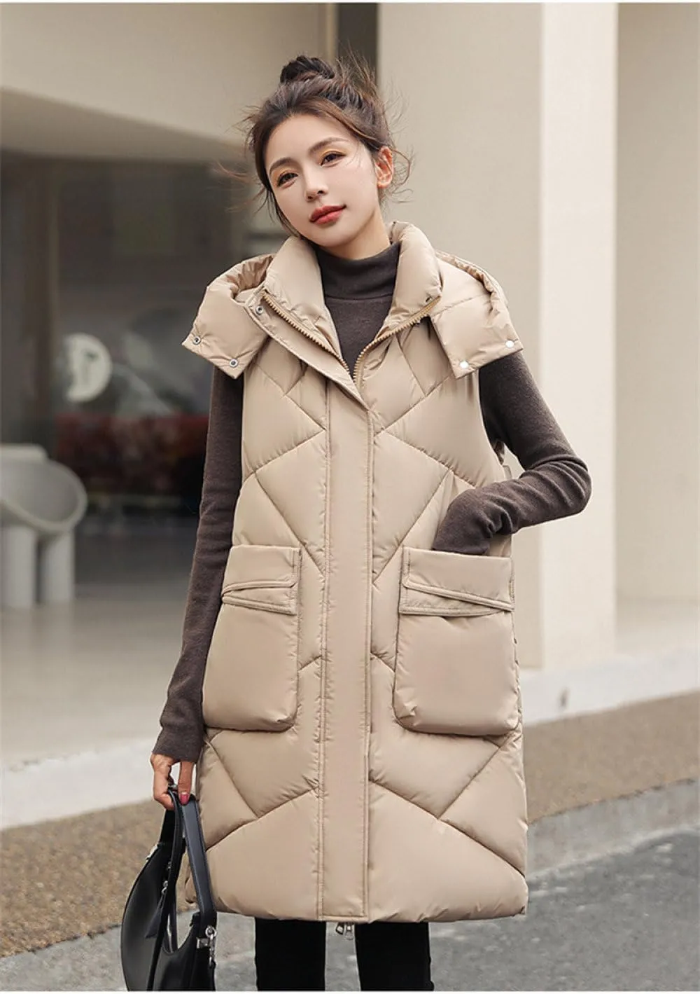 SWEPER Women's Down Vest - Autumn Winter Elegant Women Hooded Cotton Padded Vest Warm Female Sleeveless Jacket Solid Mid