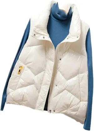 SWEPER Women'S Down Vest - Autumn Winter Women Down Vest Jacket Fashion Glossy Vest Woman Cotton Padded Waistcoat Sleeveles