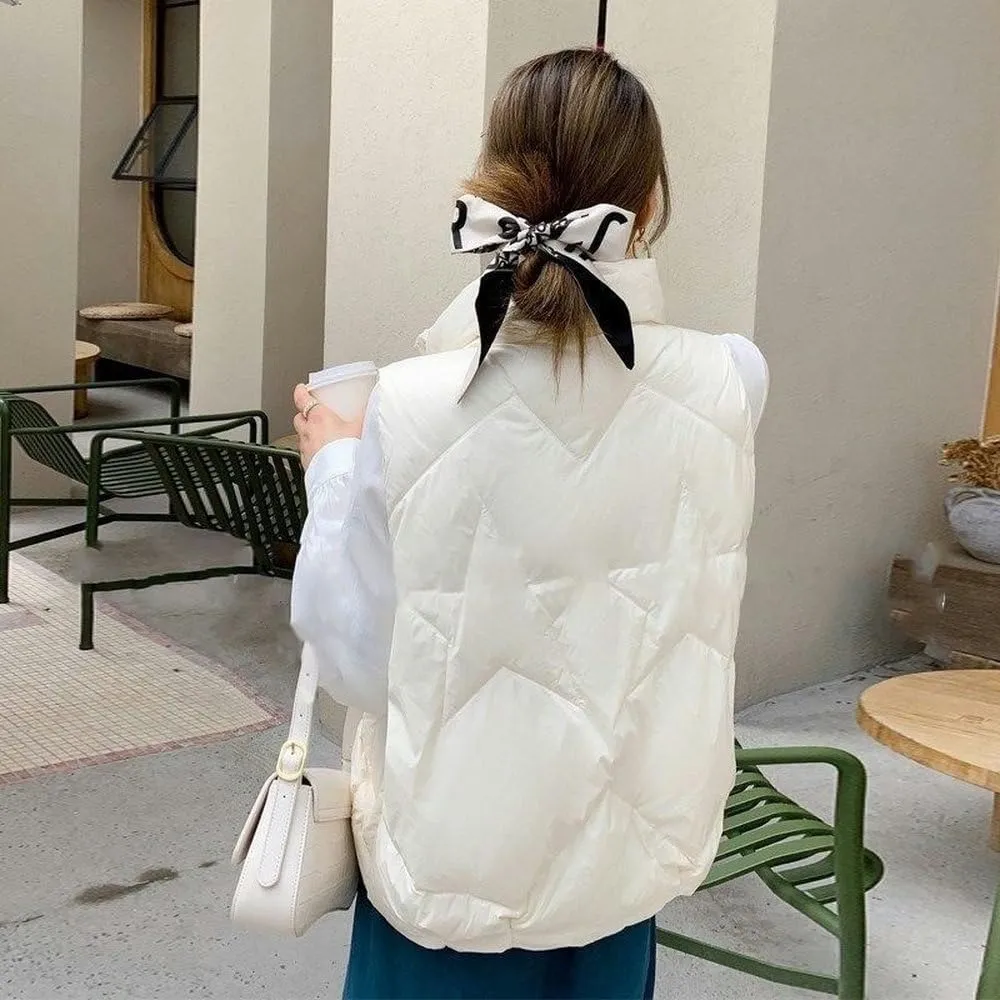 SWEPER Women'S Down Vest - Autumn Winter Women Down Vest Jacket Fashion Glossy Vest Woman Cotton Padded Waistcoat Sleeveles