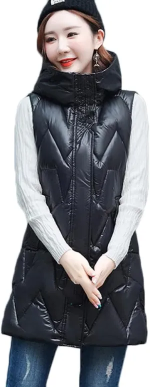SWEPER Women'S Down Vest - Cotton Padded Jacket Waistcoat Glossy Down Coat Women Autumn Winter Loose Warm Sleeveless Jacket