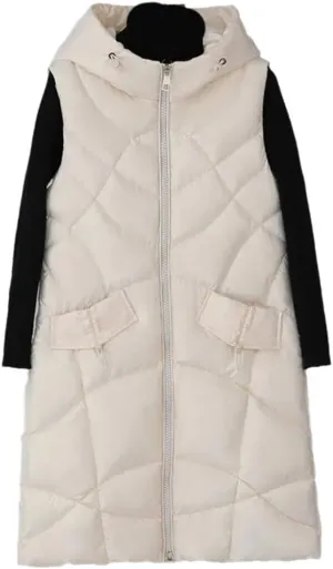 SWEPER Women'S Down Vest - Winter Long Vest For Women Hooded Cotton Padded Coat Women'S Winter Sleeveless Jacket Zipper