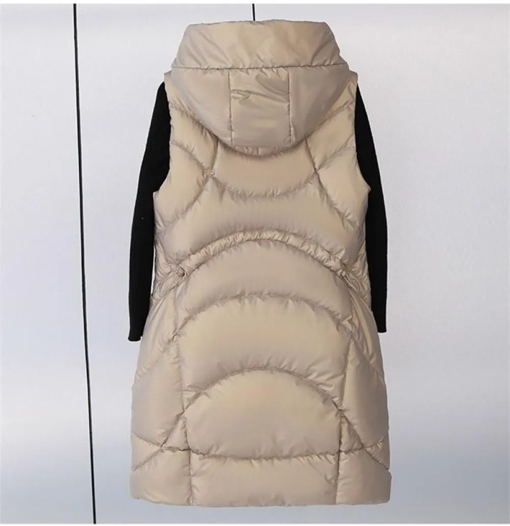 SWEPER Women'S Down Vest - Winter Long Vest For Women Hooded Cotton Padded Coat Women'S Winter Sleeveless Jacket Zipper