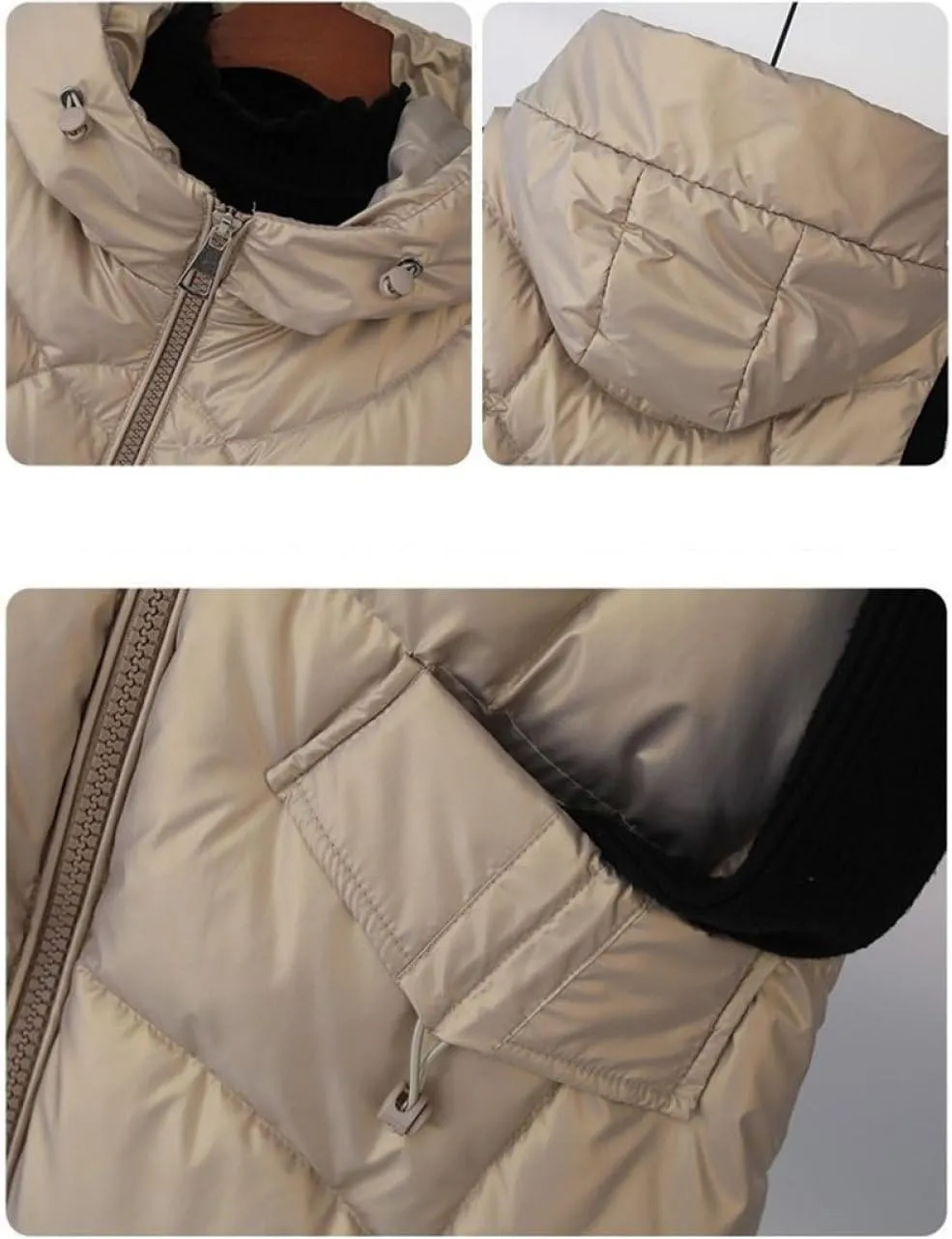 SWEPER Women'S Down Vest - Winter Long Vest For Women Hooded Cotton Padded Coat Women'S Winter Sleeveless Jacket Zipper