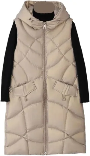 SWEPER Women'S Down Vest - Winter Long Vest For Women Hooded Cotton Padded Coat Women'S Winter Sleeveless Jacket Zipper
