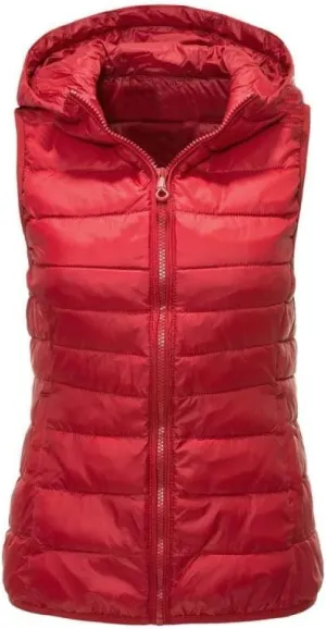 SWEPER Women'S Down Vest - Winter Womens Slim Fit Hooded Outerwear Sleeveless Hooded Jackets Cotton-Padded Warm Color