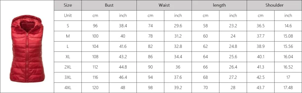 SWEPER Women'S Down Vest - Winter Womens Slim Fit Hooded Outerwear Sleeveless Hooded Jackets Cotton-Padded Warm Color