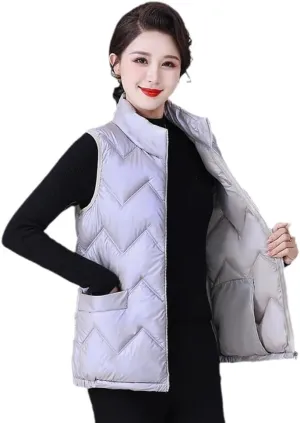 SWEPER Women'S Down Vest - Women Stand Collar Jacket Vest Autumn Winter Down Cotton-Padded Waistcoat Women'S Clothing
