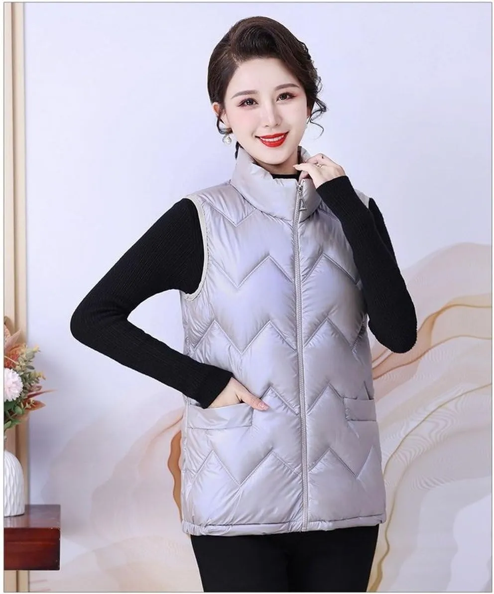 SWEPER Women'S Down Vest - Women Stand Collar Jacket Vest Autumn Winter Down Cotton-Padded Waistcoat Women'S Clothing
