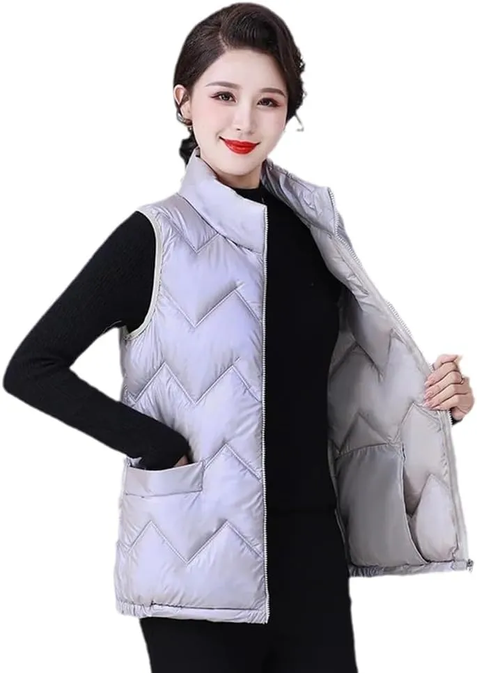 SWEPER Women'S Down Vest - Women Stand Collar Jacket Vest Autumn Winter Down Cotton-Padded Waistcoat Women'S Clothing