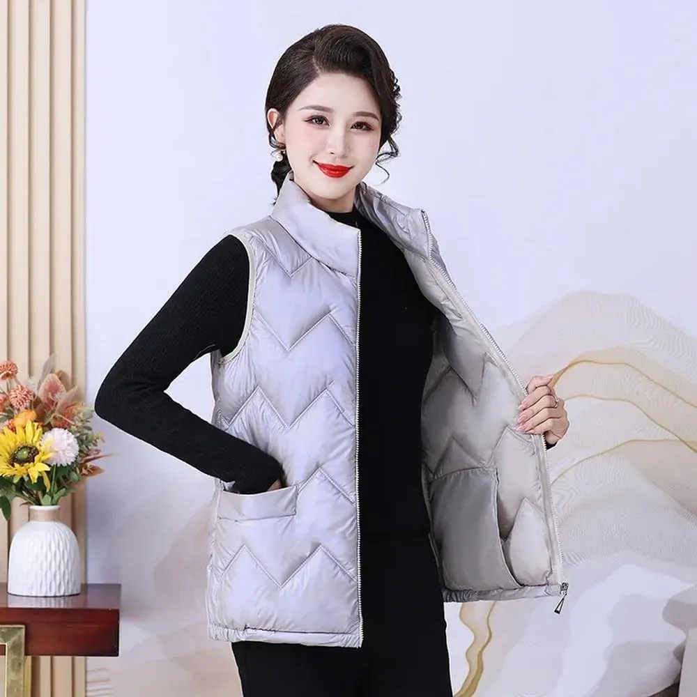 SWEPER Women'S Down Vest - Women Stand Collar Jacket Vest Autumn Winter Down Cotton-Padded Waistcoat Women'S Clothing