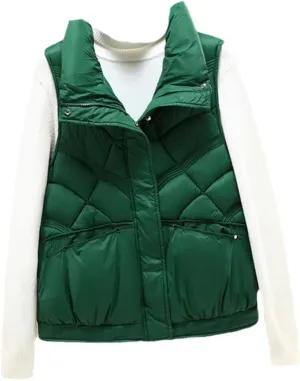 SWEPER Women'S Down Vest - Women Vest Stand Collar Short Cotton Padded Jacket Sleeveless Female Outerwear Autumn Winter