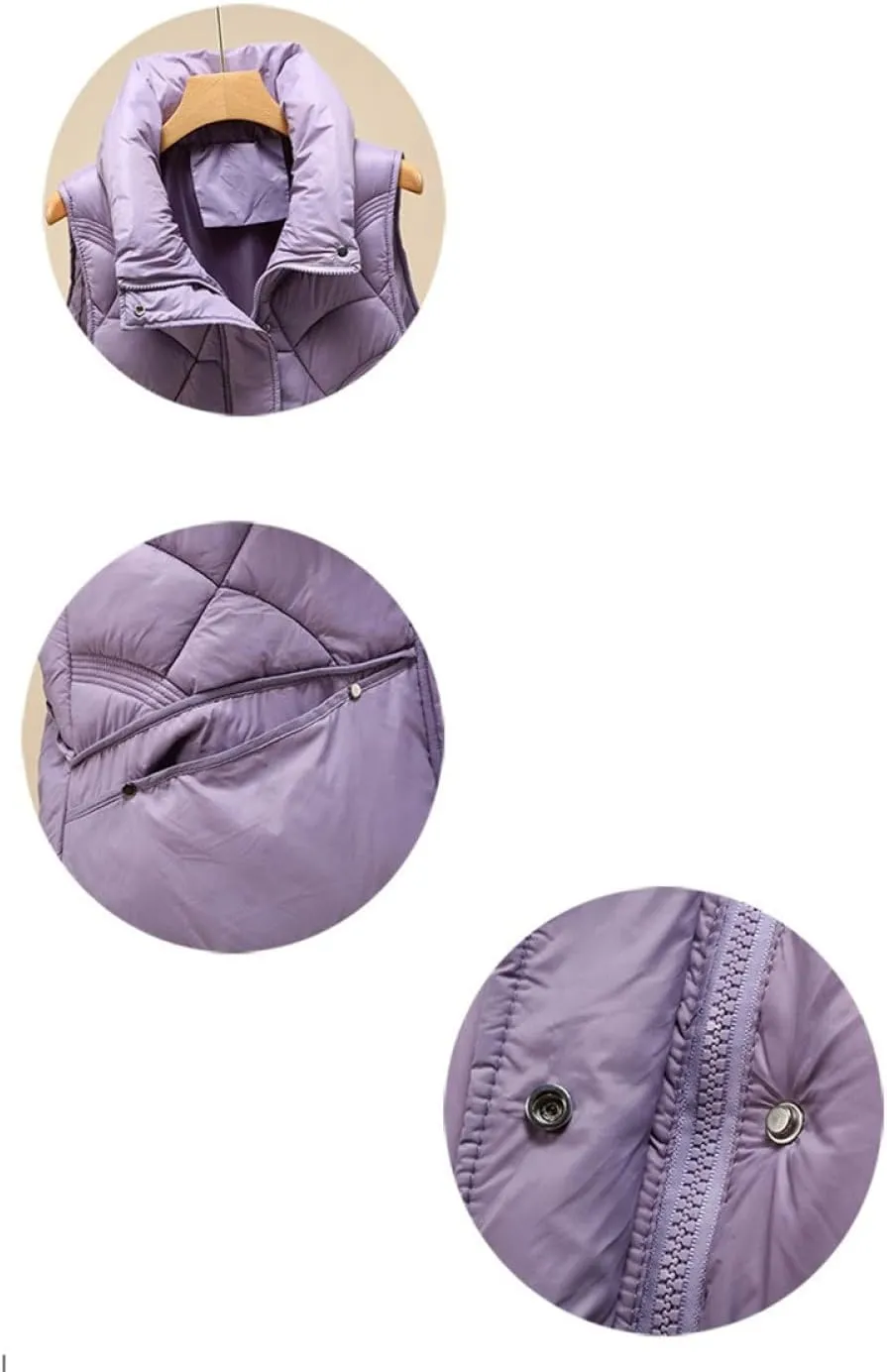 SWEPER Women'S Down Vest - Women Vest Stand Collar Short Cotton Padded Jacket Sleeveless Female Outerwear Autumn Winter