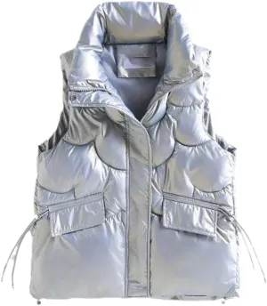 SWEPER Women'S Down Vest - Women Winter Vests Cotton Padded Sleeveless Coat Female Waterproof Waistcoat Student Short Vest